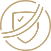 Gold line art of a shield inside a circle